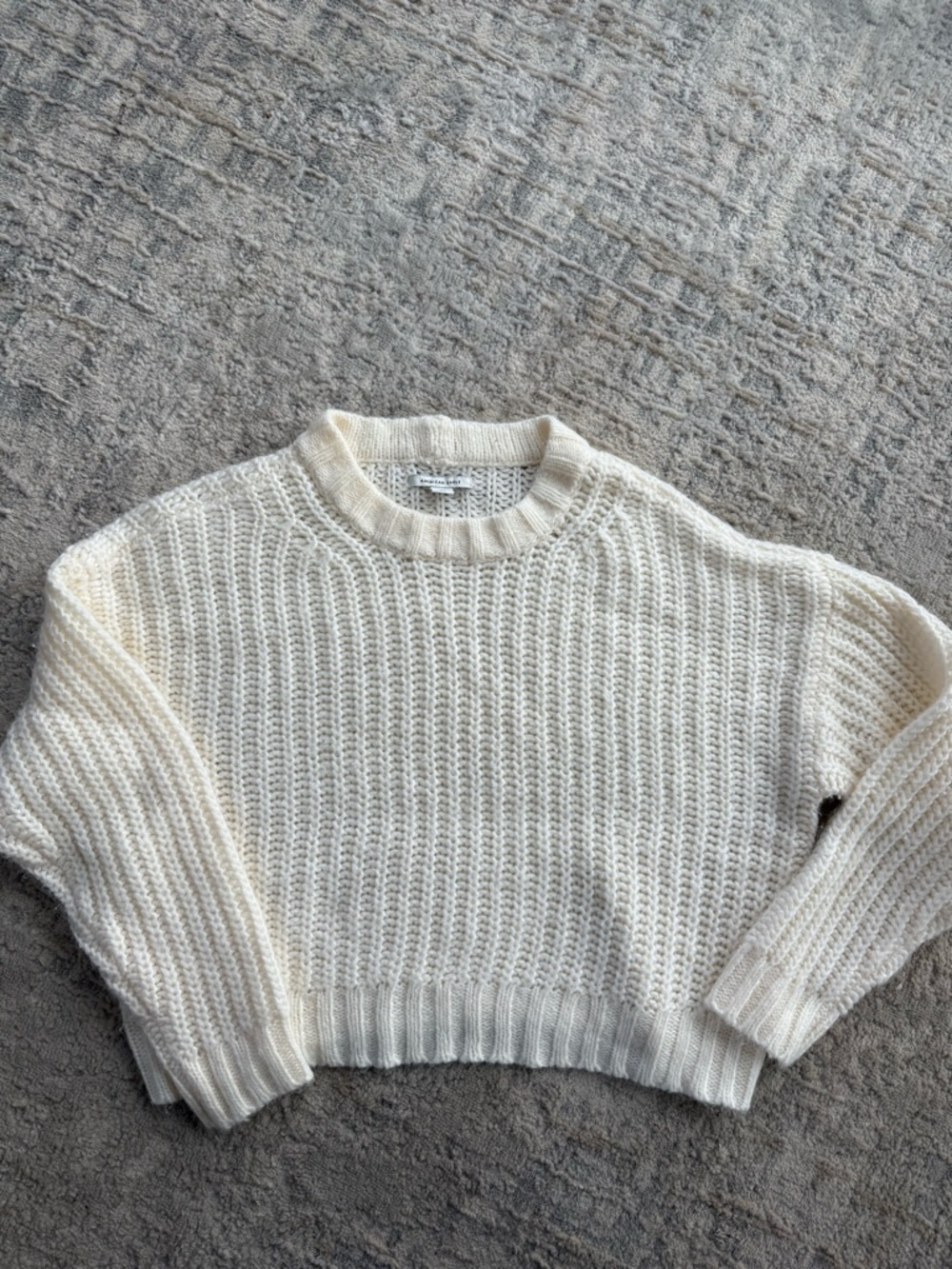 American Eagle Outfitters Cream Crewneck Knit Sweater